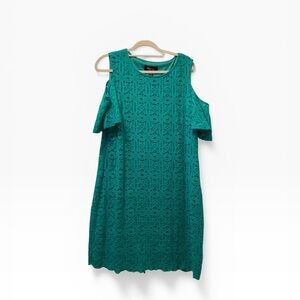 RN Studio Elegant Teal Cold Shoulder Lace Dress